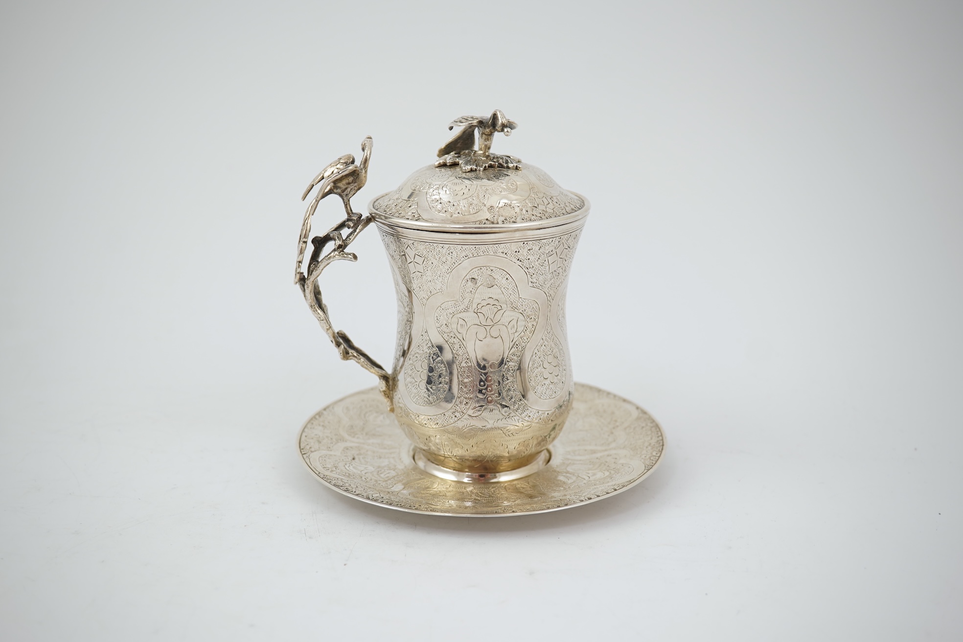 A late 19th/early 20th century Ottoman silver Sahlep cup and cover with stand